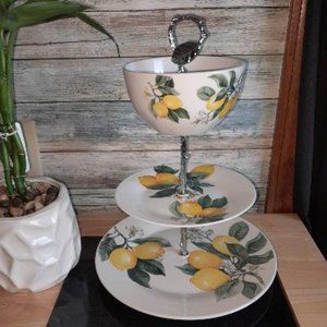 3 Tiered Snack Cake Cupcake Stand Royal Norfolk Tuscan Lemon